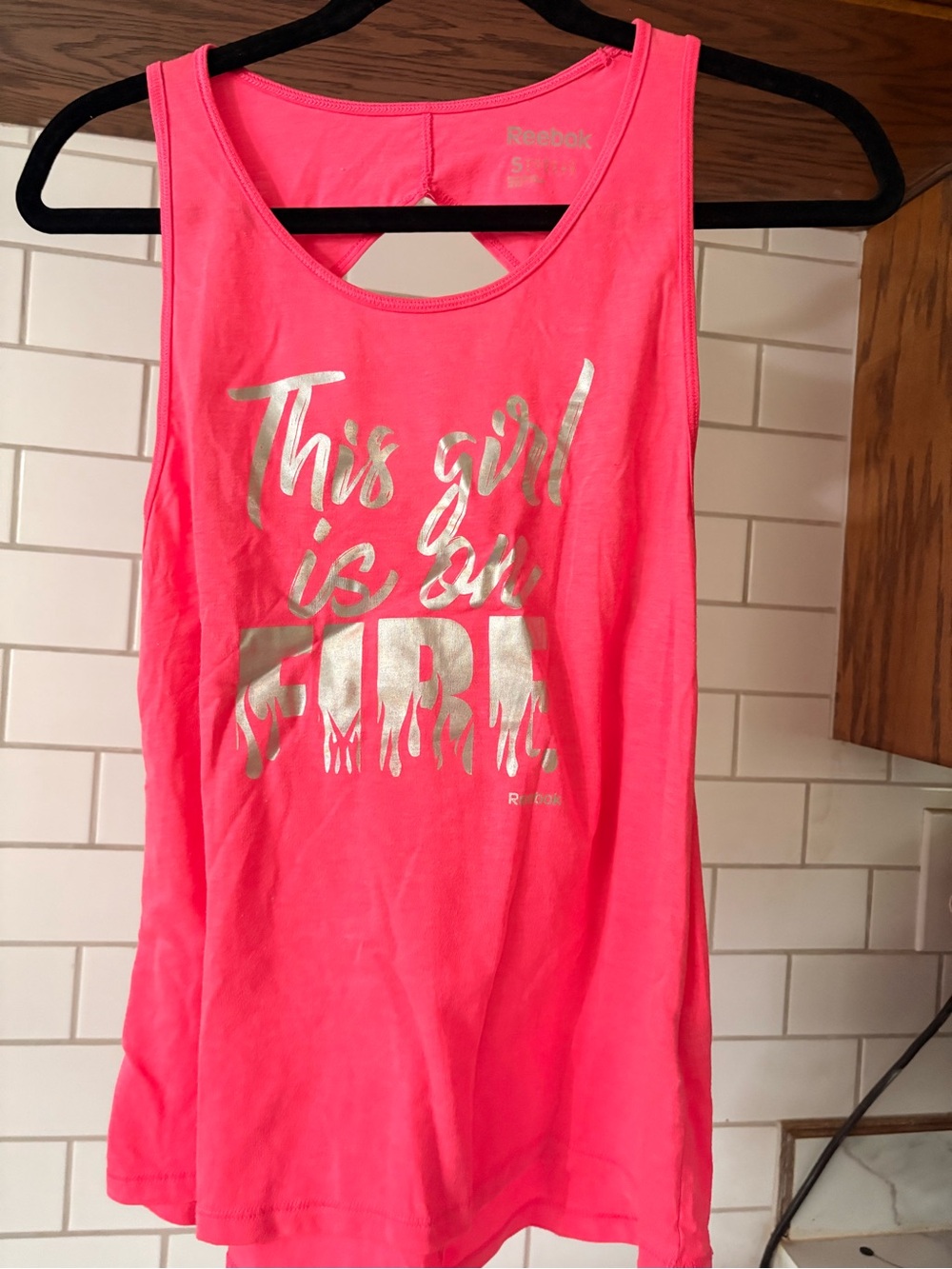 Reebok Neon Pink Metallic Graphic Workout Tank